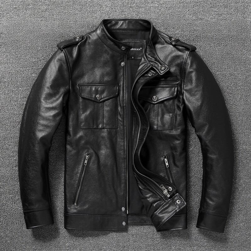 Riding Jacket Leather - Jaquetas Masculinas de Couro Genuíno Slim,